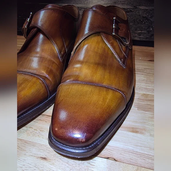 Magnanni Men’s Single Monk Strap Cap Toe Dress Shoes  Cognac Size 13M - Picture 2 of 5